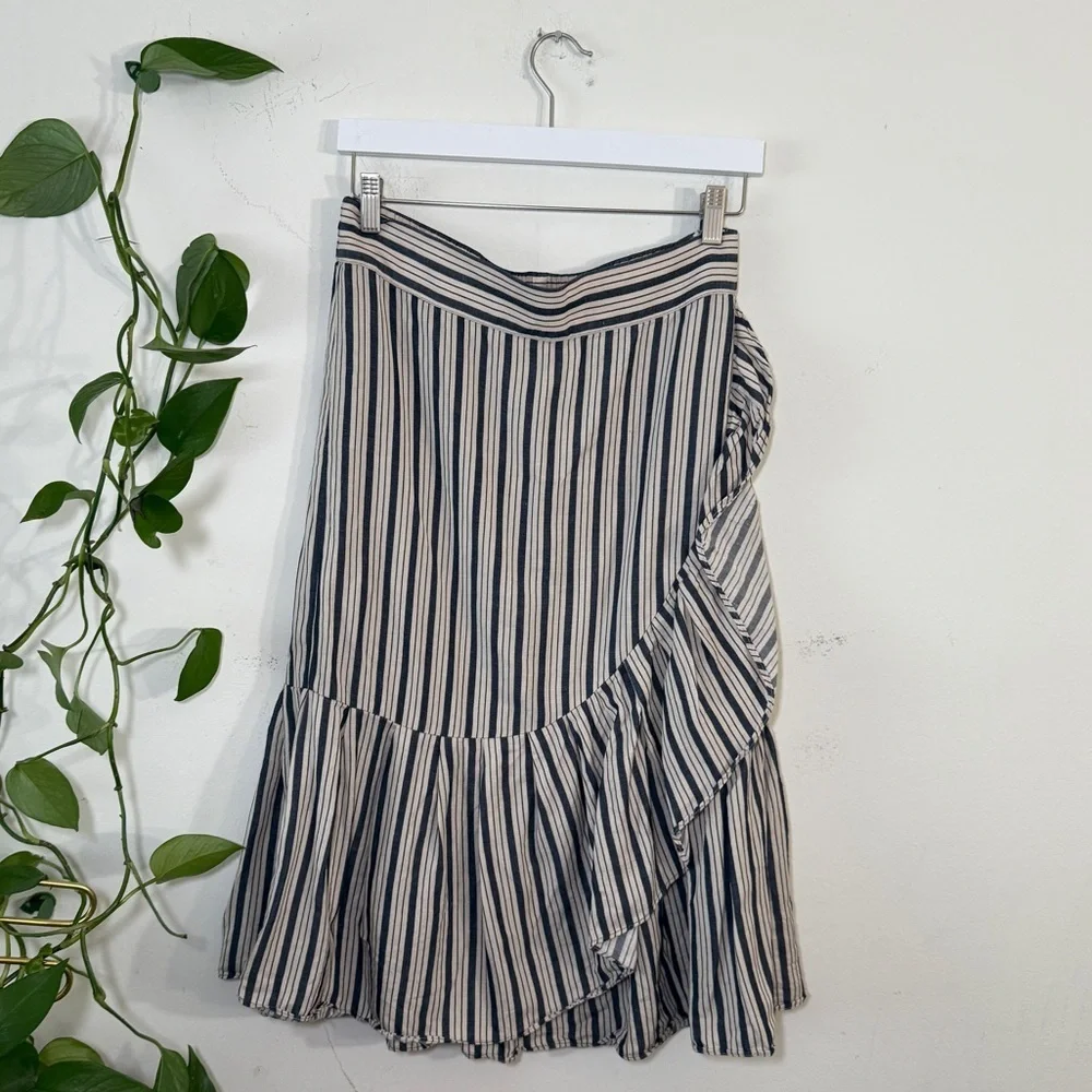 Margaret O'Leary A Symetrical Ruffled Striped Dark Blue and Cream Midi Skirt - Picture 3 of 8
